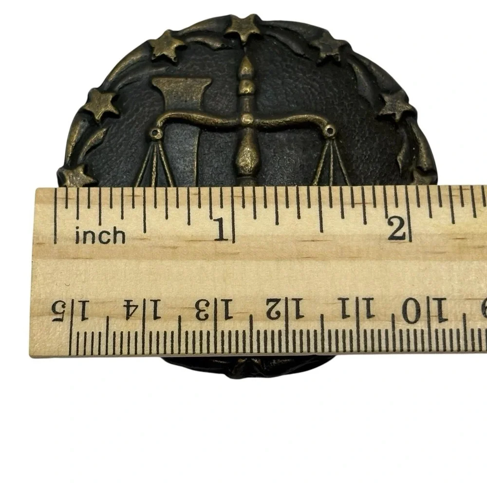 Bouwerie‎ Lane Brass Belt Buckle Libra Balance Celestial Vintage Round Horoscope